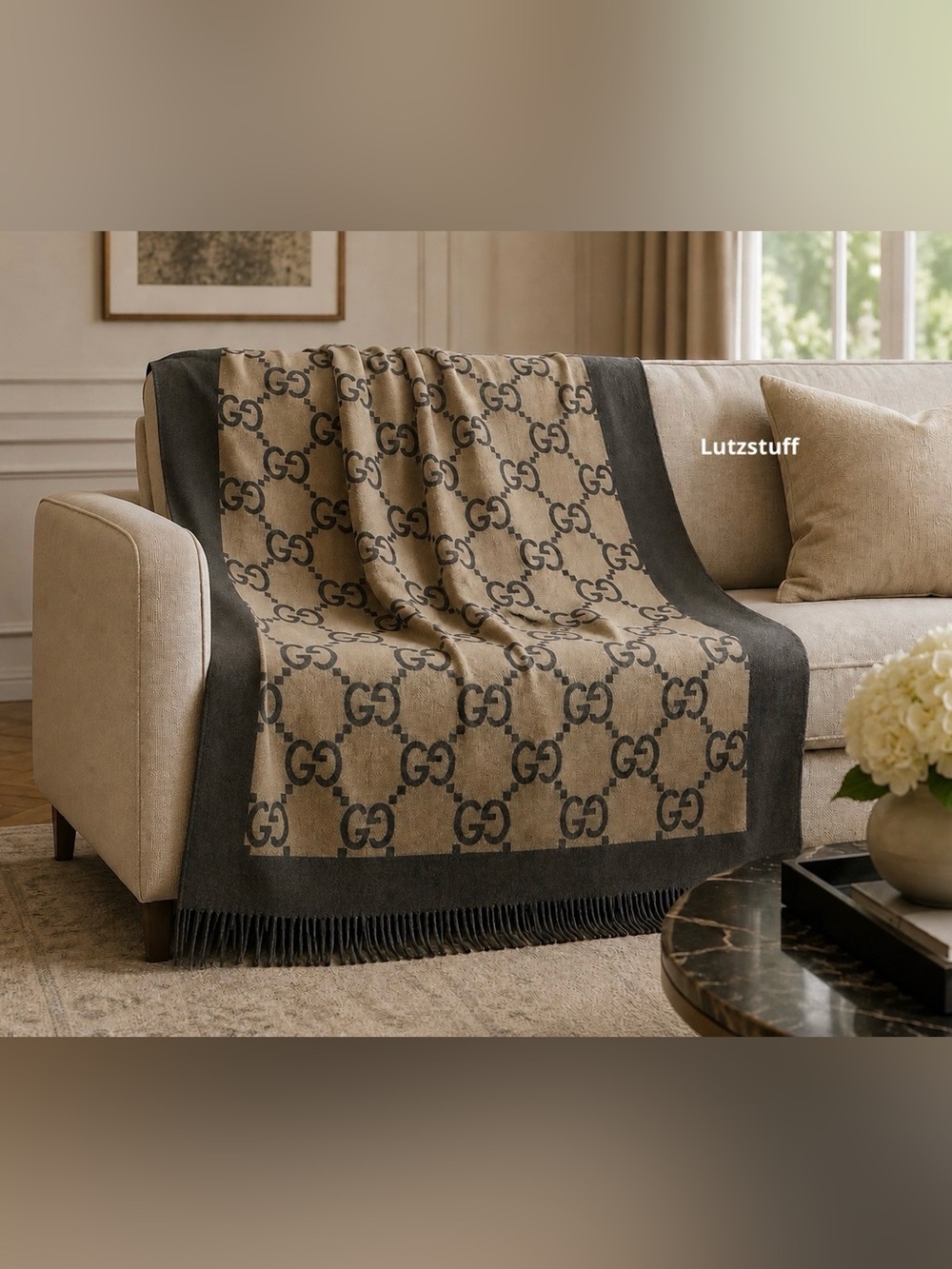 Authentic Gucci Firenze 1921 GG Monogram Wool & Cashmere Throw Blanket 72 x 56